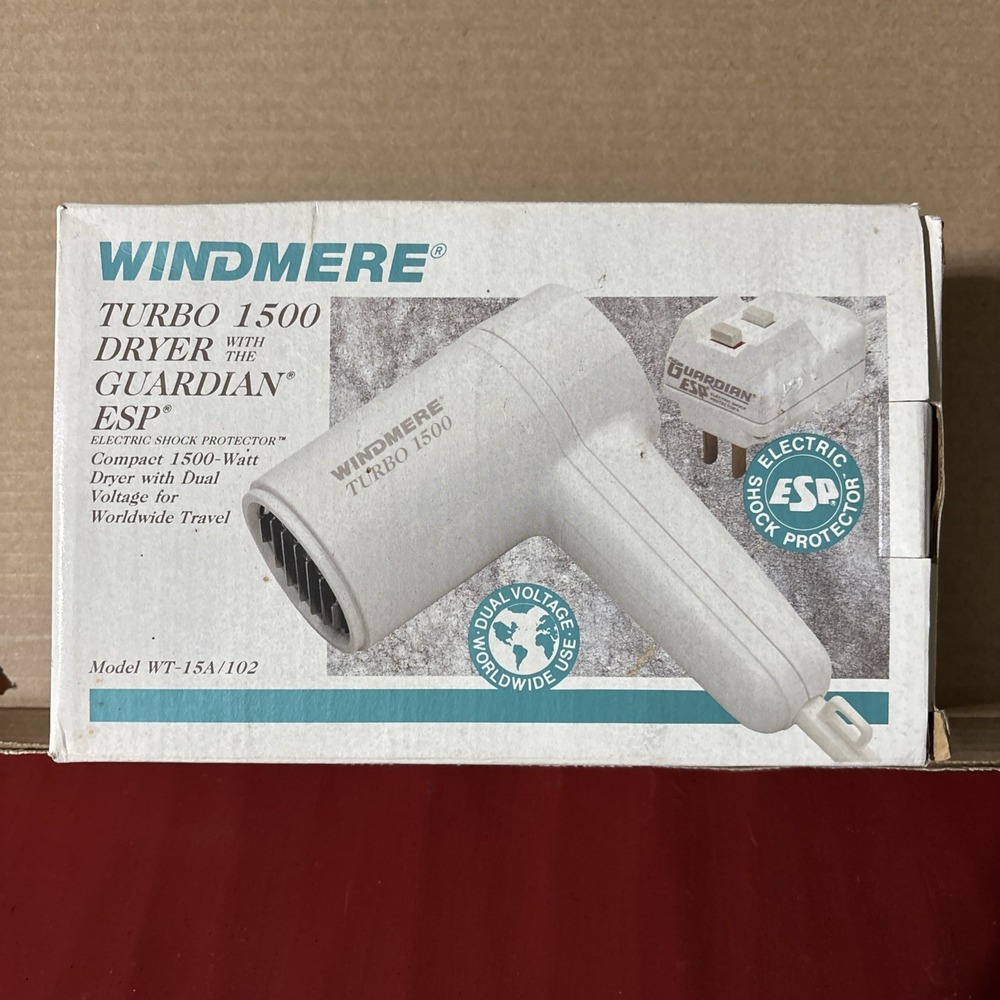 Vintage Windmere Turbo 1500 Hair Dryer Compact Travel Guardian Dual Voltage